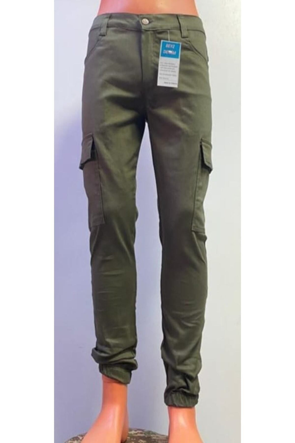 haki lastikli paça kargo pantalon